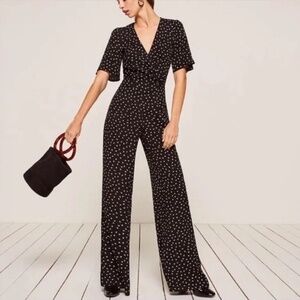 Reformation Alice Jumpsuit Wide Leg short sleeve triangle print bell sleeve